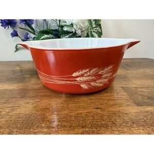 Vintage Pyrex Autumn Harvest Wheat Mixing Bowl Orange‎ with White Wheat Pattern